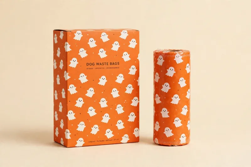 Orange Drop Box covered in white ghosts, shown in the Boo Crew print, with a matching roll